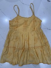 Urban Outfitters Women's Eyelet Mini Dress Yellow Ruffled, Size XS
