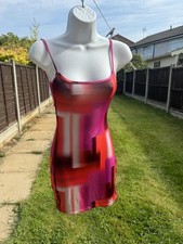 PLT pretty little thing pink abstract strappy back detail bodycon dress 6 BNWT
