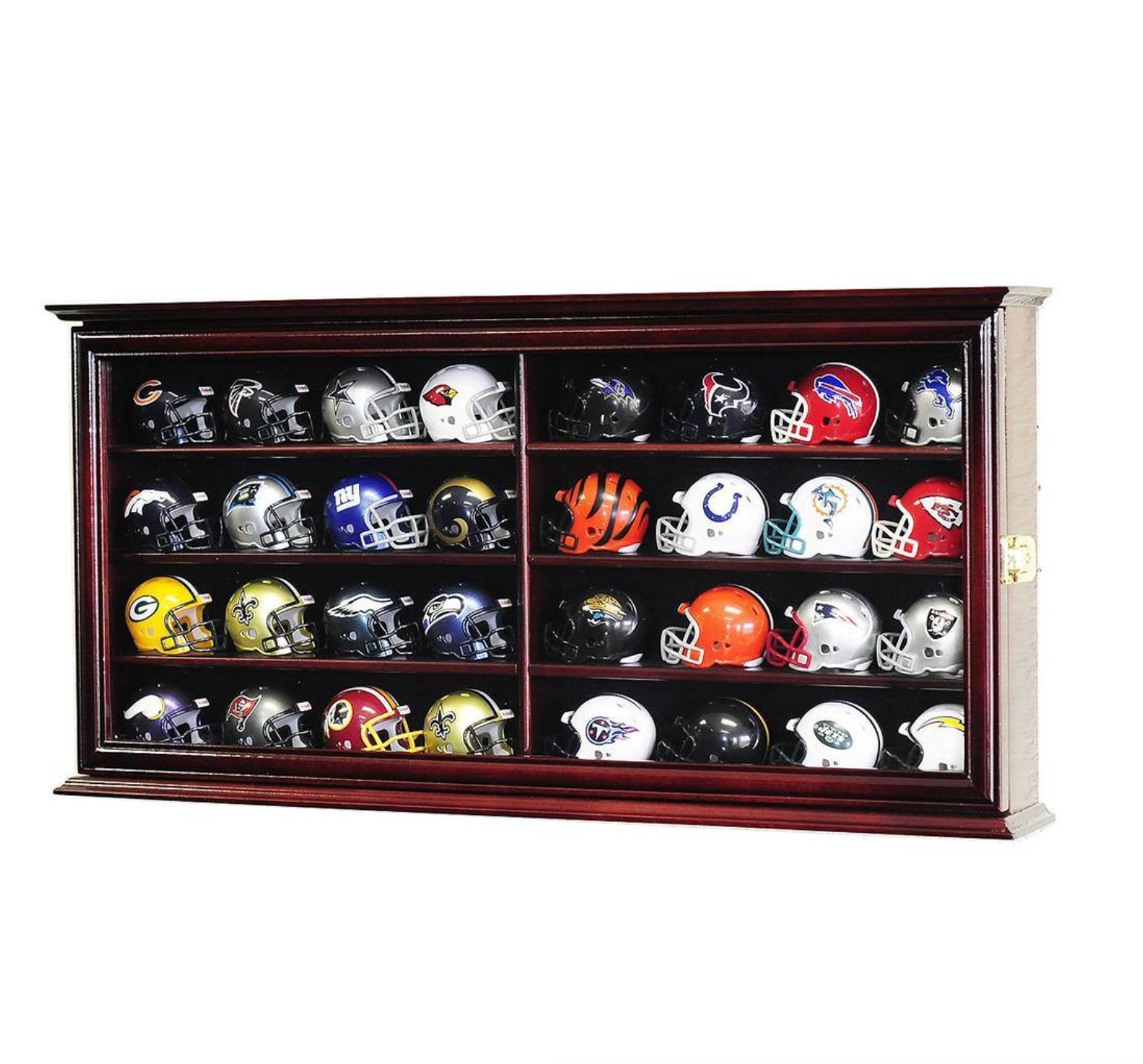 Display Case 32+ Football Riddell Cherry Wood Nfl Cabinet