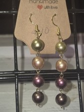 Handcrafted Round Beaded Dangle Earrings Multicolor Imitation Pearl for Women