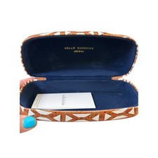 Stella Dot Hello Sunshine Cork Geometric Hard Shell Sunglasses Case Brown Blue