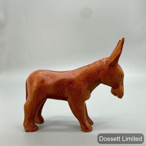 Hand Carved Wood Donkey Figurine Brown Wooden Burro Desk Decor Sculpture