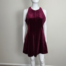 Commense Burgundy Velvet Dress Sleeveless Mini A-Line Fit and Flare Party Large