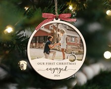 Our First Christmas Engaged Ornament, Custom Enaged Photo Ornament, Engagement