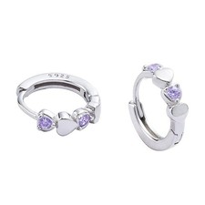 Double Love Heart Cubic Zirconia Small Hoop Earrings 12 millimeters, White