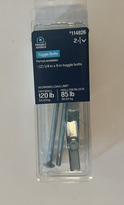Project Source Toggle Bolts 1/4 in x 6 in 2 Pack Drywall Anchors Heavy Duty