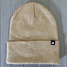 Beige Knitted Cuffed Pull On Beanie Hat Unisex One Size Warm Winter Cozy