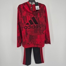 Adidas Track Suit Warp Camo Vivid Red Jacket Black Pants Red Striped Boys Size 6