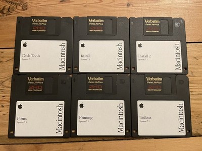 Apple Macintosh OS System 7.1, 6er Set Disketten 1,4Mb HD formatiert. funktionstüchtig