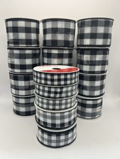 Lot of 17 Celebrate It Christmas Wired Ribbon 3 Sizes Buffalo Plaid Black