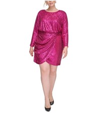 Eliza J Womens Sequin Drape Waist Cocktail Dress, Pink, Plus Size, 14W