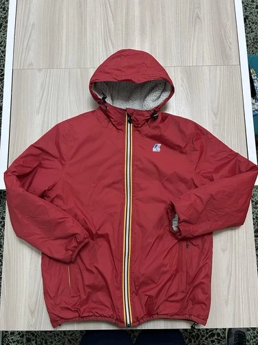 K-WAY FIVE Mens Red Hooded Fleece Zip Windproof Windbreaker 3.0 - product listing photo