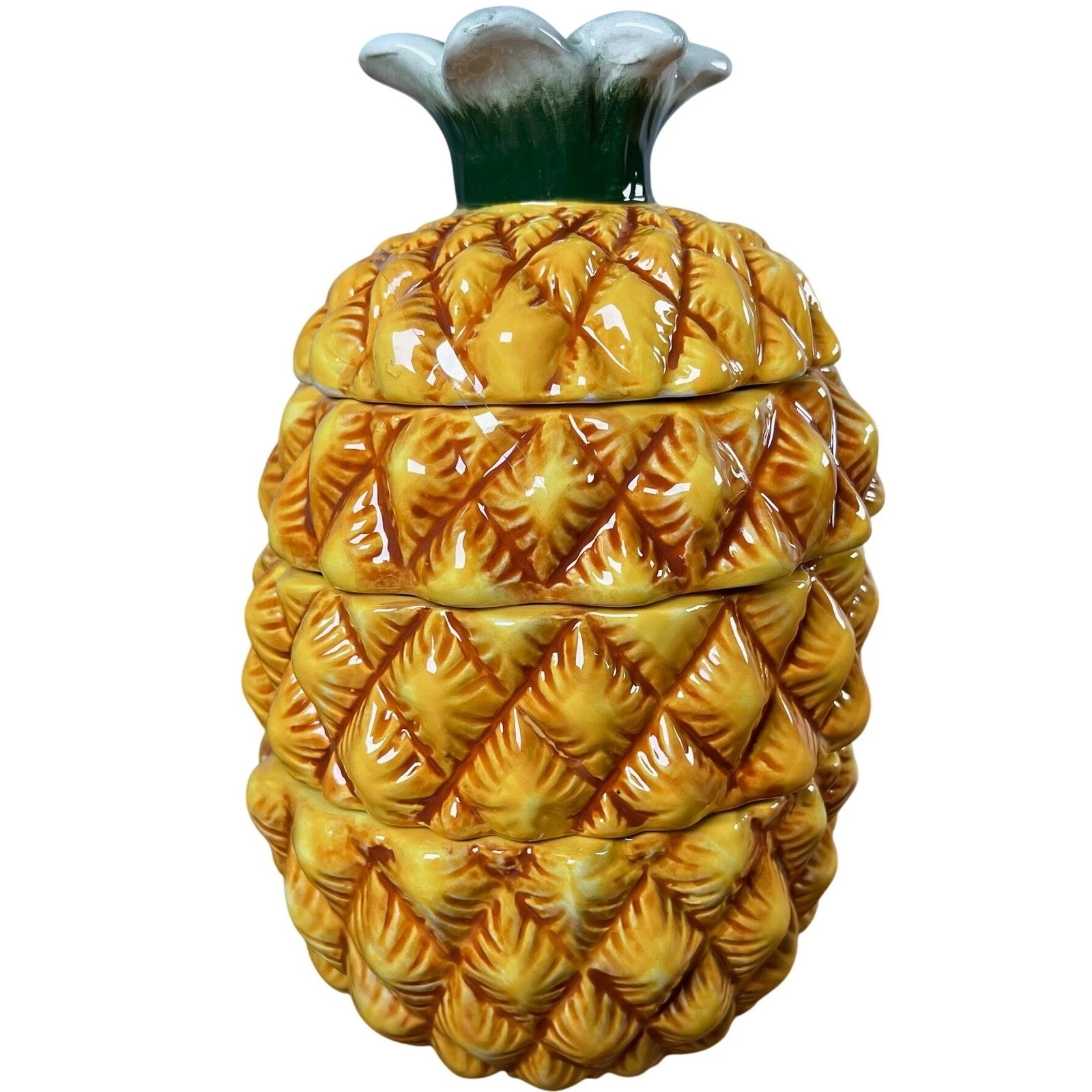 VTG MCM Ceramic Pineapple Stacking Measuring Cup Set 4pc Tiki Kitchen