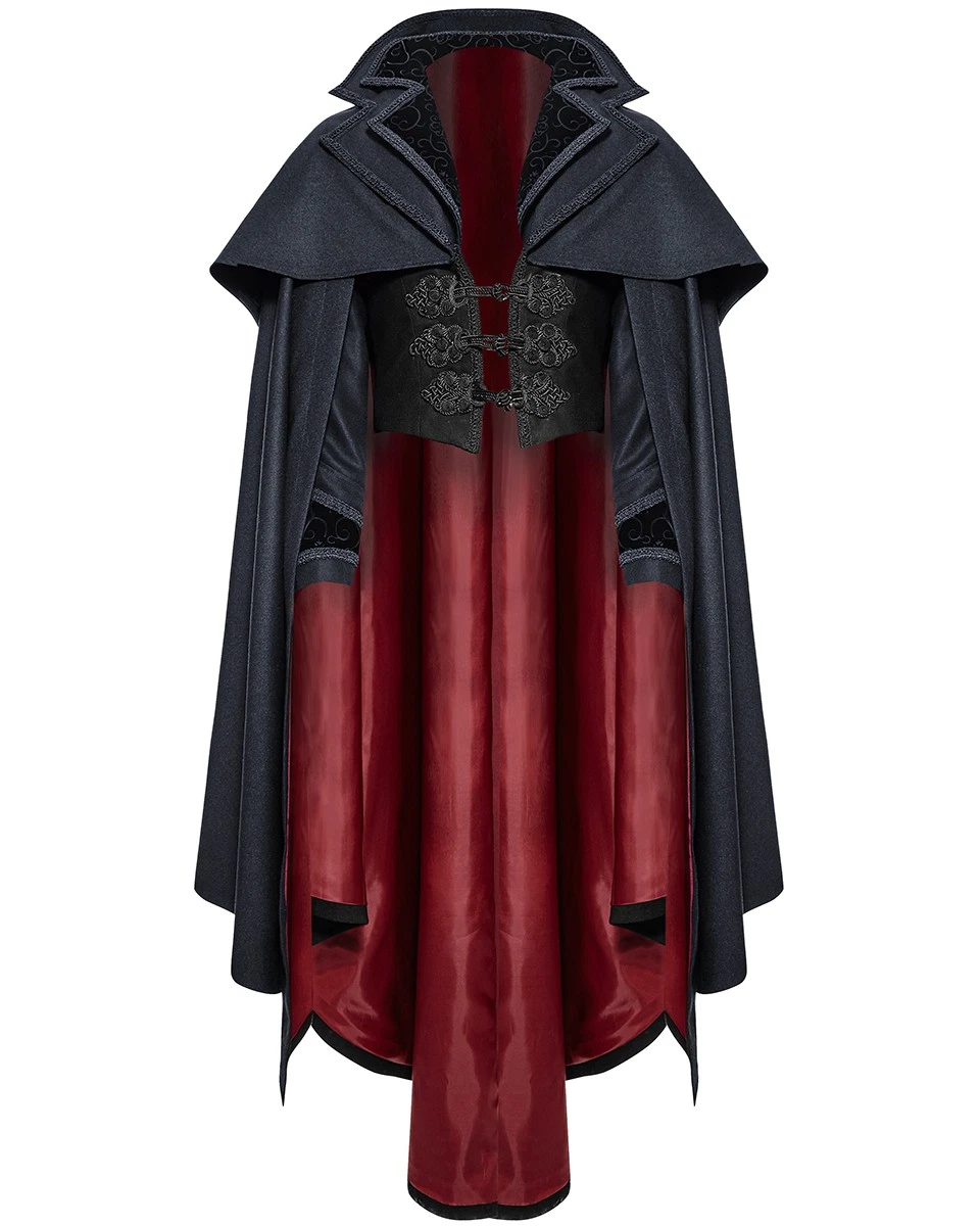 Chaqueta Abrigo Punk Rave Para Hombres Capa Gótica Larga Azul Negro Rojo Steampunk Vampiro