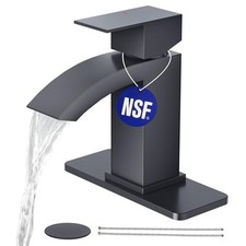 Waterfall Bathroom Faucet 1 Hole Single Handle Matte Black Rectangular Spout