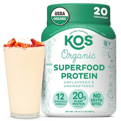 KOS Vegan Protein Powder, Unflavored  Unsweetened - Low Carb Pea Protein Blen...