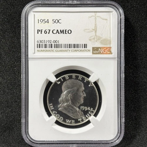 1954 50c Franklin Half Dollar Proof Cameo Superb Gem NGC PF 67 CAM