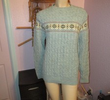 Vtg Lord Jeff Womens Cable Knit Sweater Size L Fair Isle Fisherman Pullover 70s