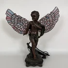 Vintage Tiffany Style Angel Lamp Stained Glass Wings Art Nouveau Light 14"