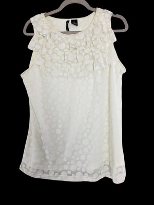 Ivory Polka Dot Sleeveless Top Women's Size 1X (Runs Small) Ruffle New Direction