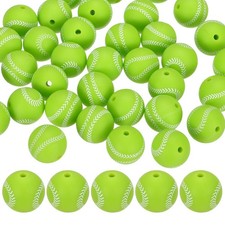 35PCS Sports Baseball Beads 15mm Silicone for DIY Crafts/Bracelet Green