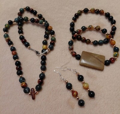 An Array of Jasper Crystal Beads in this Jewelry Set. 925 silver hypoallergenic