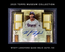 Wyatt Langford 2025 Topps Museum SPQRA-WL Quad Relic Autograph Rangers