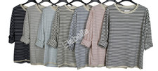 New Spring Ladies Italian Casual Comfy Stripe Cotton Tunic Top