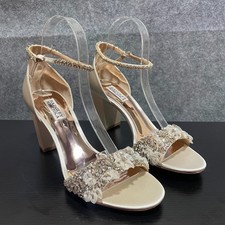 Badgley Mischka Finesse Heeled 9 Ivory Satin Rhinestone Party Wedding Sandals
