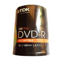 TDK Recordable Inscriptible DVDs DVD-R 16 x 4.7Gb 100 Pack Sealed