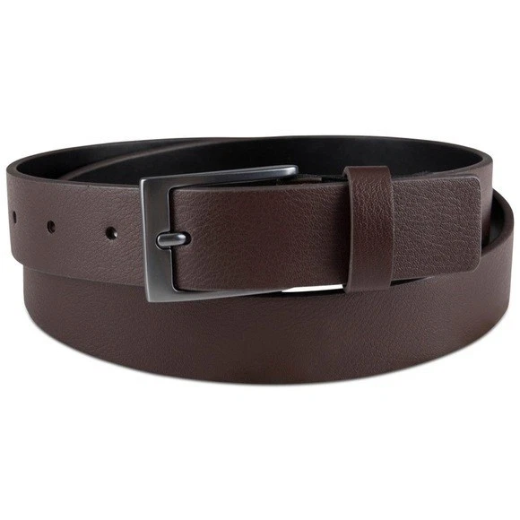 Cinturón de piel sintética con lengüeta elástica Alfani para hombre, cinturón para hombre - marrón Foto 2 de 4