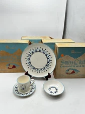 NEW in Box Vintage 4 Marcrest Swiss Chalet Dinnerware 4-Piece Place Settings NOS