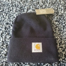 NEW Navy Blue Carhartt Beanie Hat One Size Knit Cuffed 100 Acrylic NWT