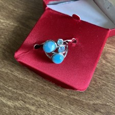 925 STERLING RING WITH 2 CABOCHON LARIMAR STONES AND 2 AQUA STONES SIZE 5.5