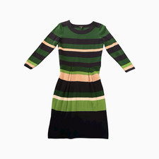 Ann Taylor Knit Sweater Midi Dress Women's XS / 0 - 2 Striped Blue Green Stretch