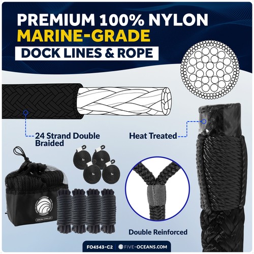 Boat Fenders Complete Set, White 4.5" x 16", Includes 3/8" x 15' Dock Lines - Picture 4 of 9
