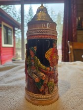 Vintage GERZ Beer Stein Pewter Lid W Germany 10" Hand Painted German Lidded Mug