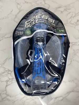 Used Cressi Duke Dry Full Face Mask, Clear/Blue, Size: Small/Medium