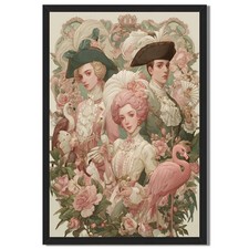 Rococo Portrait Wall Art Framed Canvas Print Vintage Floral Beauty