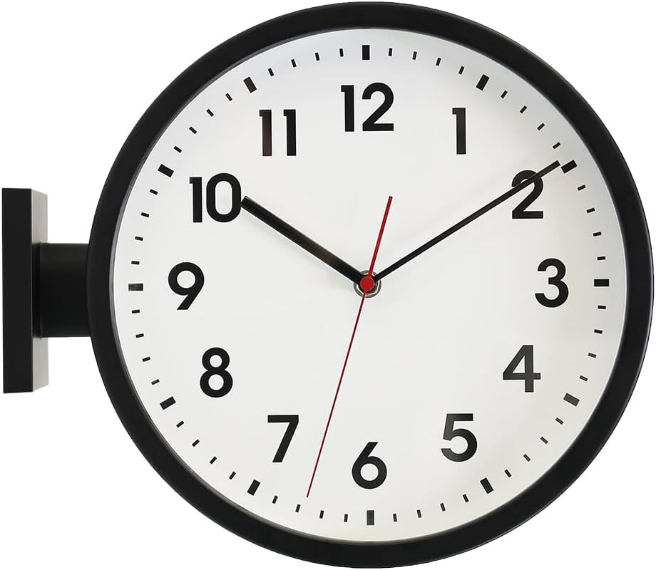 66296A Black Frame Double Sided Aluminum Wall Clock.Simple Design,Classic Alumin