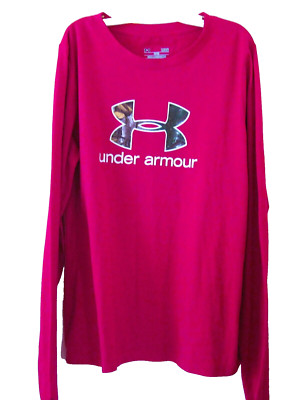 UNDER ARMOR-Heatgear-Red Womans Size LG-Polo-Pullover Fitted T Shirt Long Sleeve
