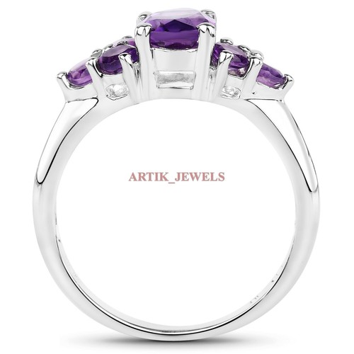 Natural Gema Amatista Con 14K Chapado en Oro Blanco Plata Mujer Anillo #3768 - Imagen 3 de 17