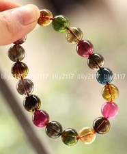 Multicolor Tourmaline Gemstone Round Beads Stretch Bracelet 7.5'' 6/8/10/12/14mm
