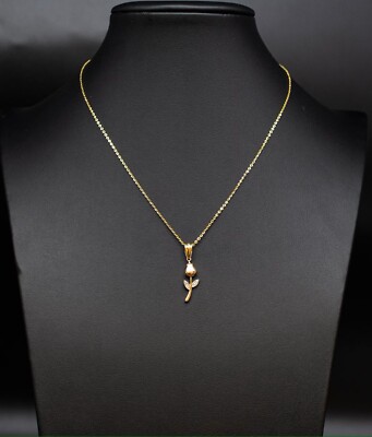 14k Echt Gold Rose Halskette, 14K Echt Massiv Gold Rose Charm, 14k Gold 1,3mm Kette