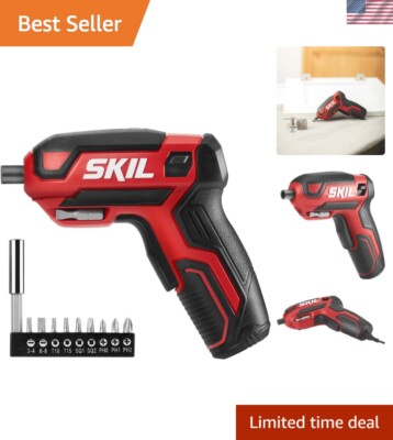 Compact 4V Cordless Screwdriver with 9 Interchangeable Bits for DIY Projects