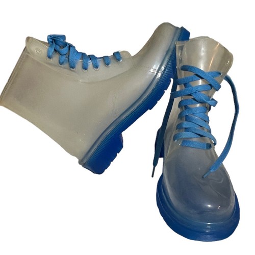 French Kiss Clear Ankle Booties Waterproof Blue Sole Laces Shoes Size 9 - 第 16/17 張圖片