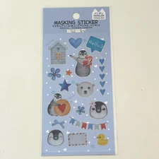 Daiso Penguin Masking Sticker Hokkori Animal Sticker Sheet