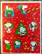 VTG 80s Hallmark PEANUTS Christmas Holiday Sticker Sheet SNOOPY  WOODSTOCK Rare