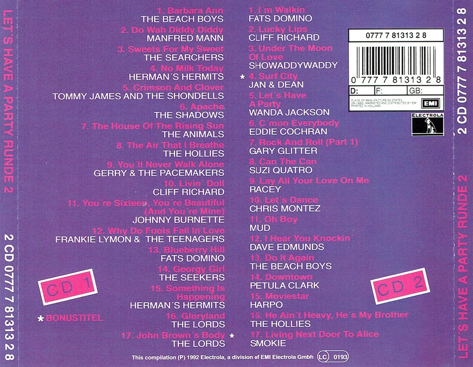  (2CD's) Let's Have A Party Runde 2 - Harpo, Racey, The Lords, Gary Glitter,u.a. - Bild 2 von 2