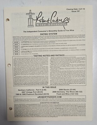 Robert M Parker Jr's The Wine Advocate Rating System Guide 187 (2-27-10) 